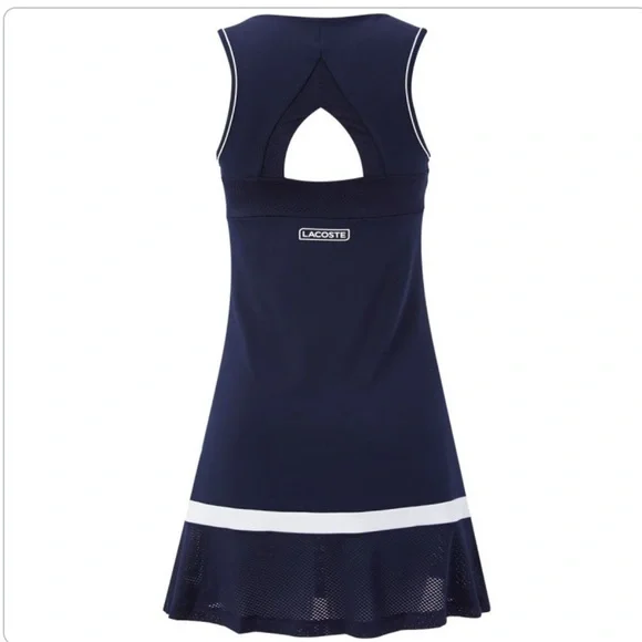 Lacoste Mesh Navy Strapless Dress with White Trim - Picture 4 of 12
